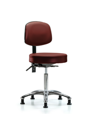Rutledge Vinyl Stool with Back Chrome - Medium Bench Height with Stationary Glides in Borscht Supernova Vinyl