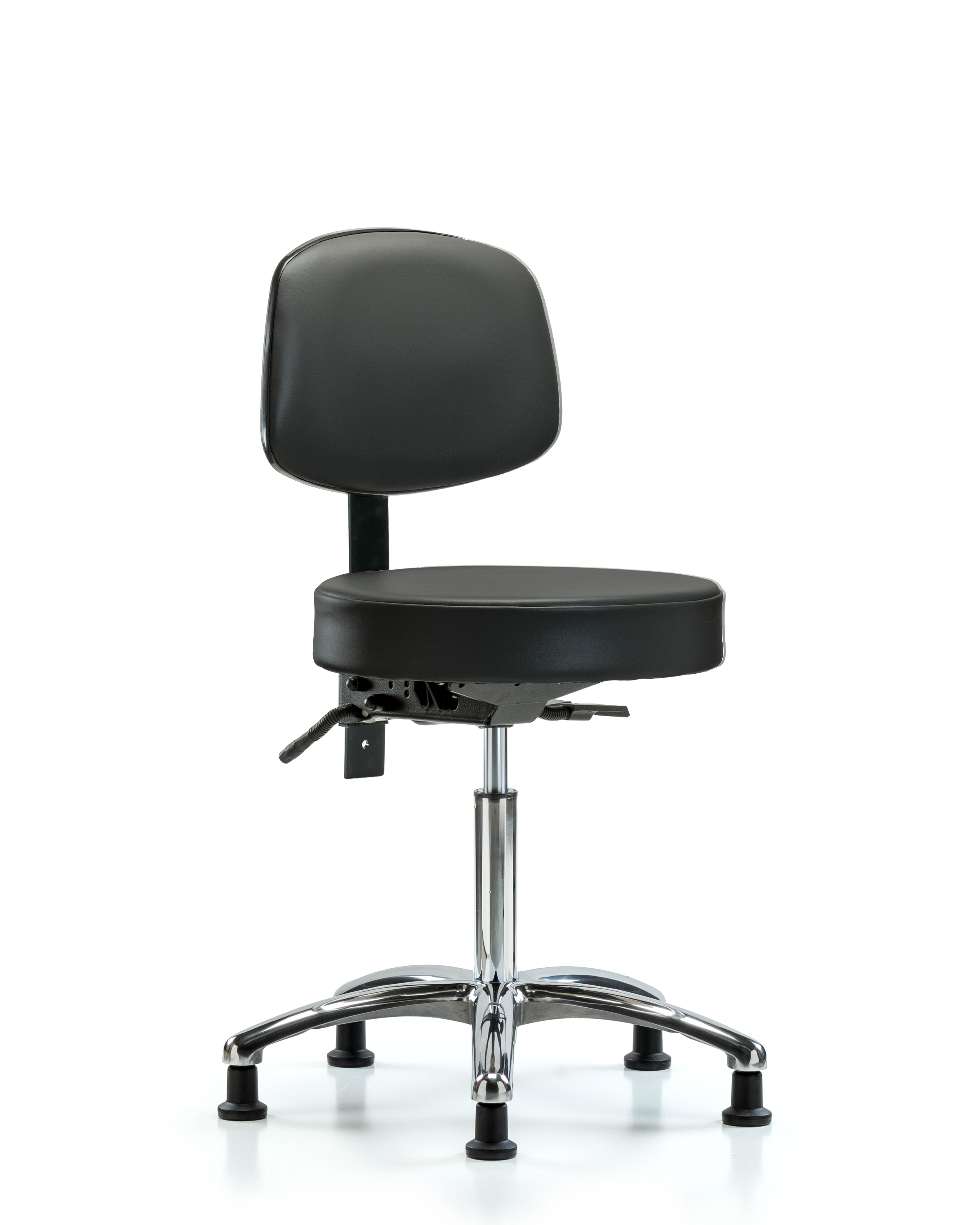 Rutledge Vinyl Stool with Back Chrome - Medium Bench Height with Stationary Glides in Carbon Supernova Vinyl