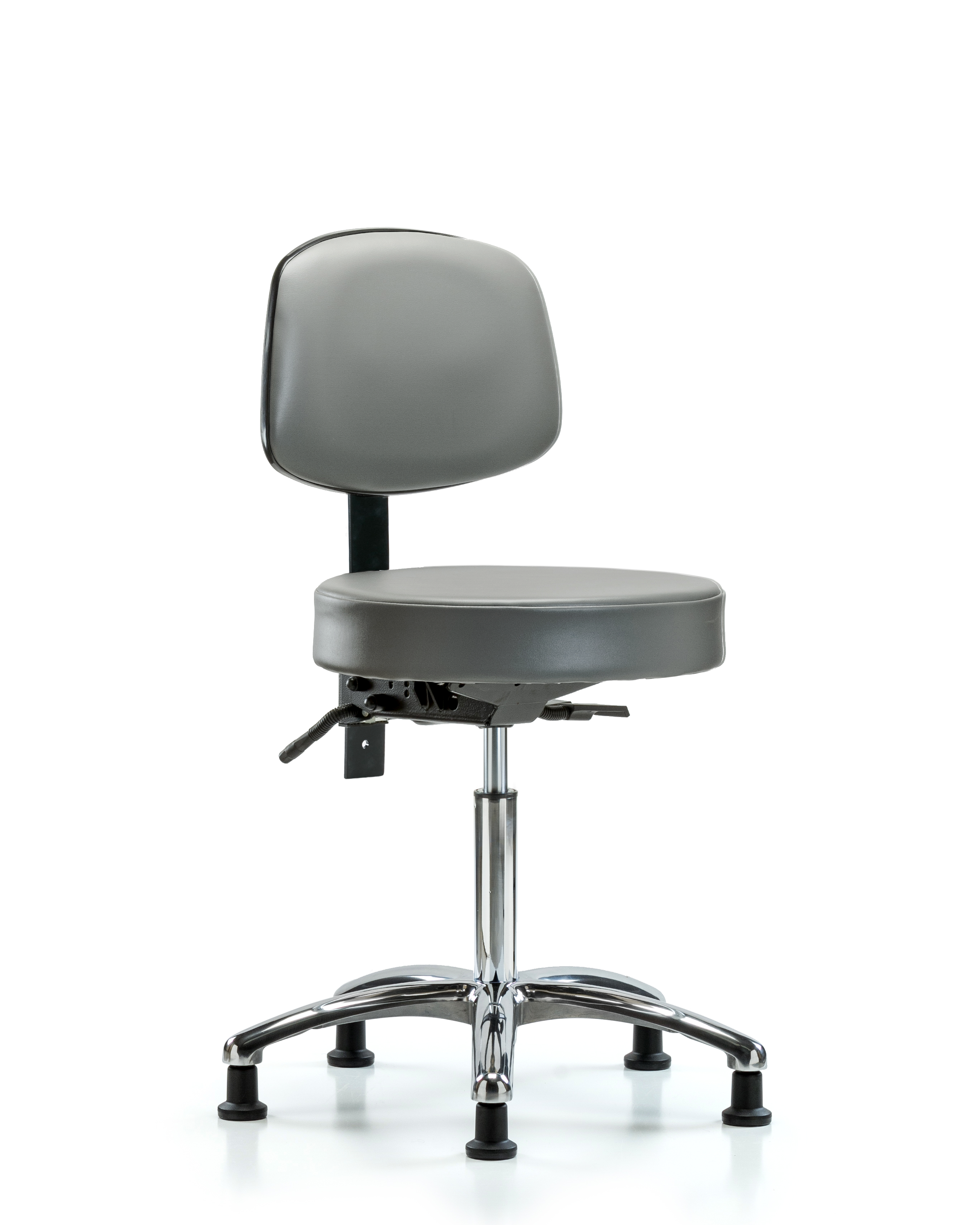 Rutledge Vinyl Stool with Back Chrome - Medium Bench Height with Stationary Glides in Sterling Supernova Vinyl