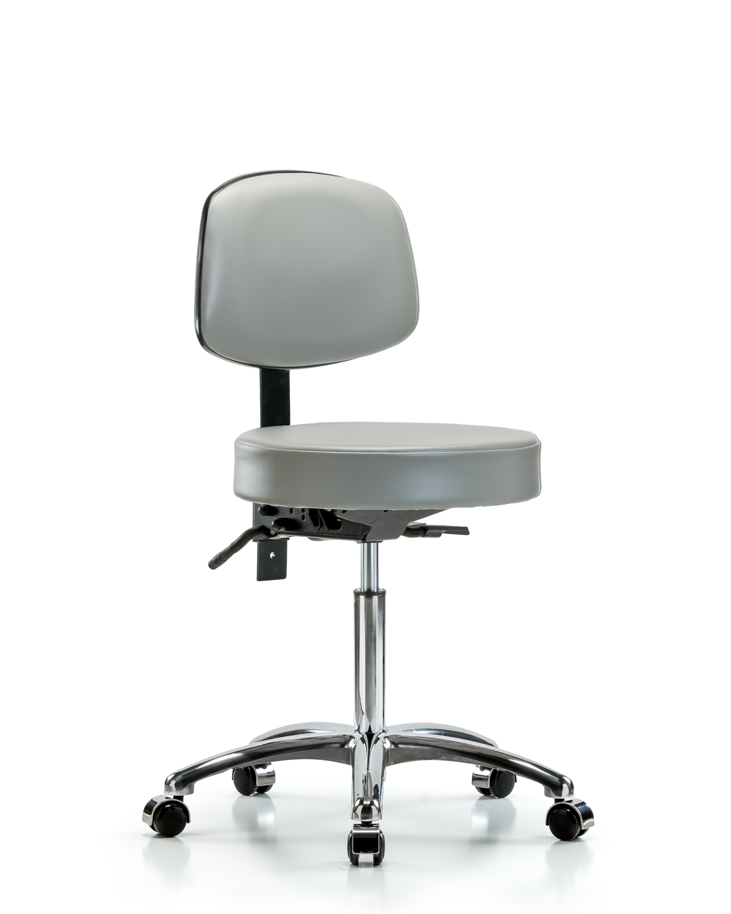 Rutledge Vinyl Stool with Back Chrome - Medium Bench Height with Seat Tilt & Casters in Dove Trailblazer Vinyl