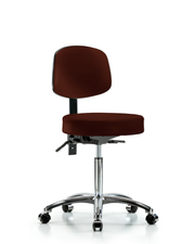 Rutledge Vinyl Stool with Back Chrome - Medium Bench Height with Seat Tilt & Casters in Burgundy Trailblazer Vinyl