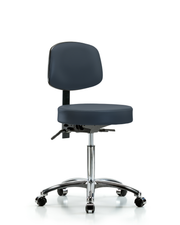 Rutledge Vinyl Stool with Back Chrome - Medium Bench Height with Seat Tilt & Casters in Imperial Blue Trailblazer Vinyl