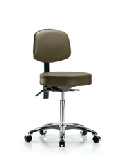 Rutledge Vinyl Stool with Back Chrome - Medium Bench Height with Seat Tilt & Casters in Taupe Supernova Vinyl