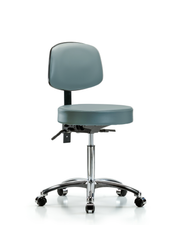 Rutledge Vinyl Stool with Back Chrome - Medium Bench Height with Seat Tilt & Casters in Storm Supernova Vinyl