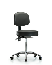 Rutledge Vinyl Stool with Back Chrome - Medium Bench Height with Seat Tilt & Casters in Carbon Supernova Vinyl