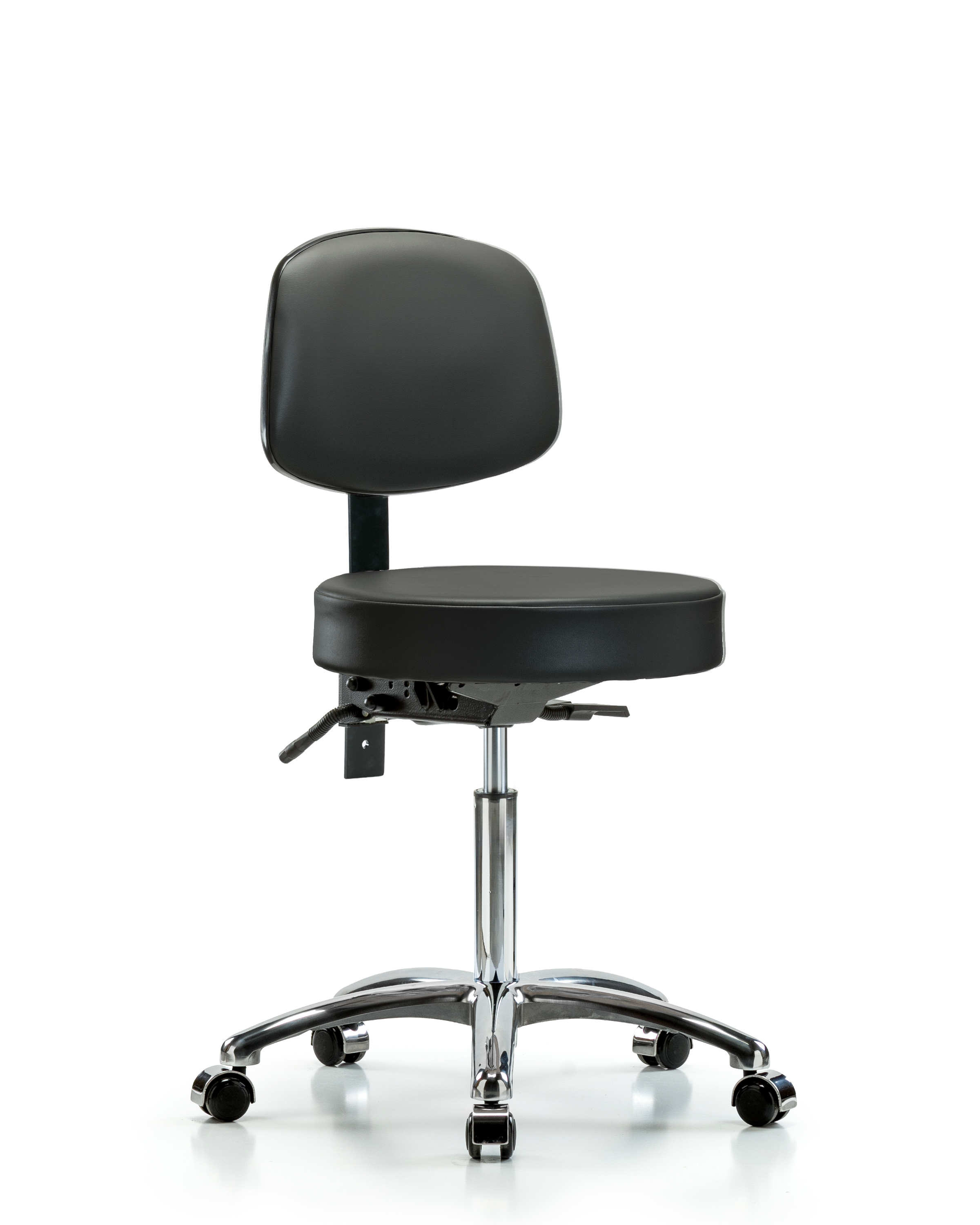 Rutledge Vinyl Stool with Back Chrome - Medium Bench Height with Seat Tilt & Casters in Carbon Supernova Vinyl
