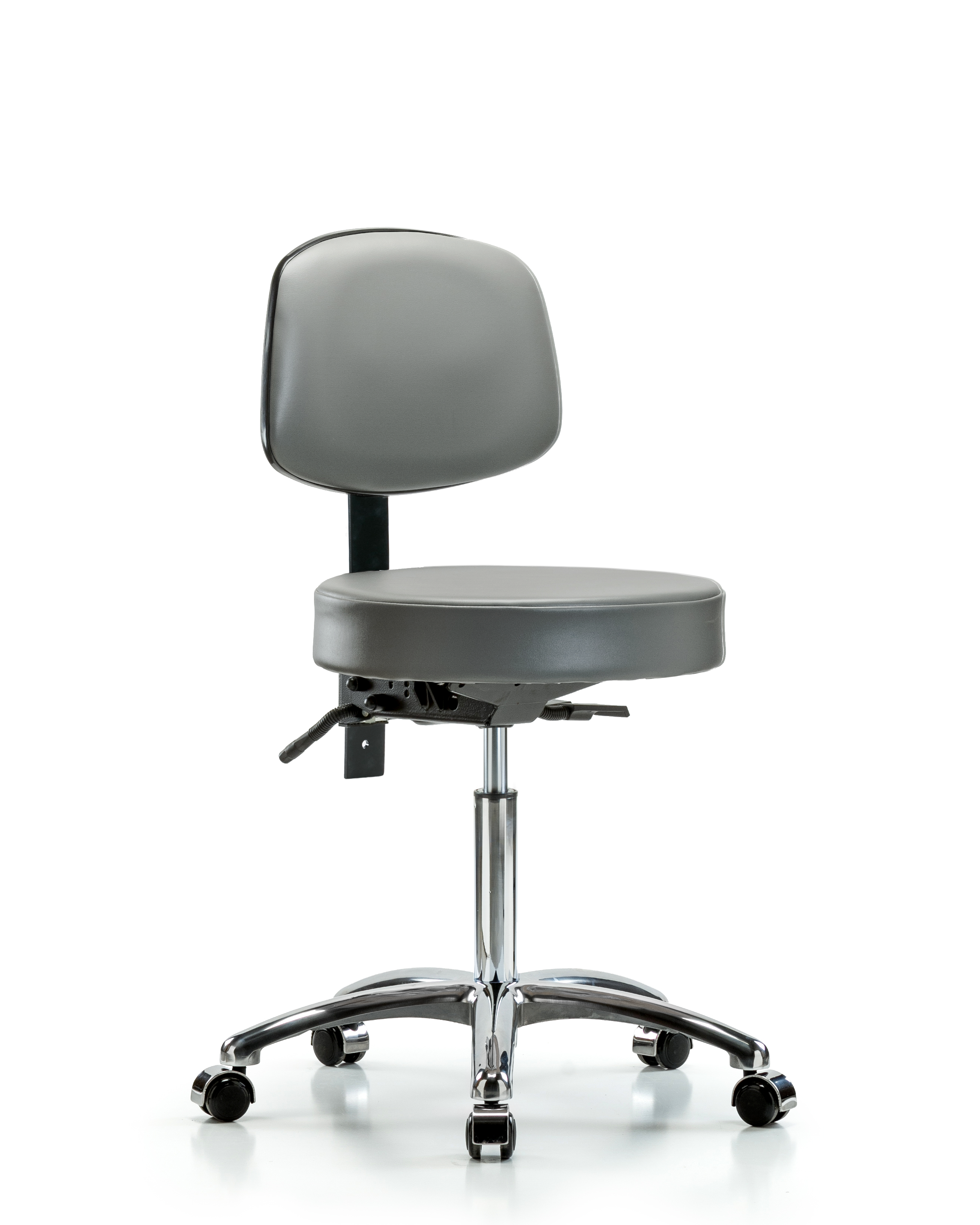 Rutledge Vinyl Stool with Back Chrome - Medium Bench Height with Seat Tilt & Casters in Sterling Supernova Vinyl