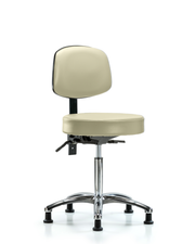 Rutledge Vinyl Stool with Back Chrome - Medium Bench Height with Seat Tilt & Stationary Glides in Adobe White Trailblazer Vinyl