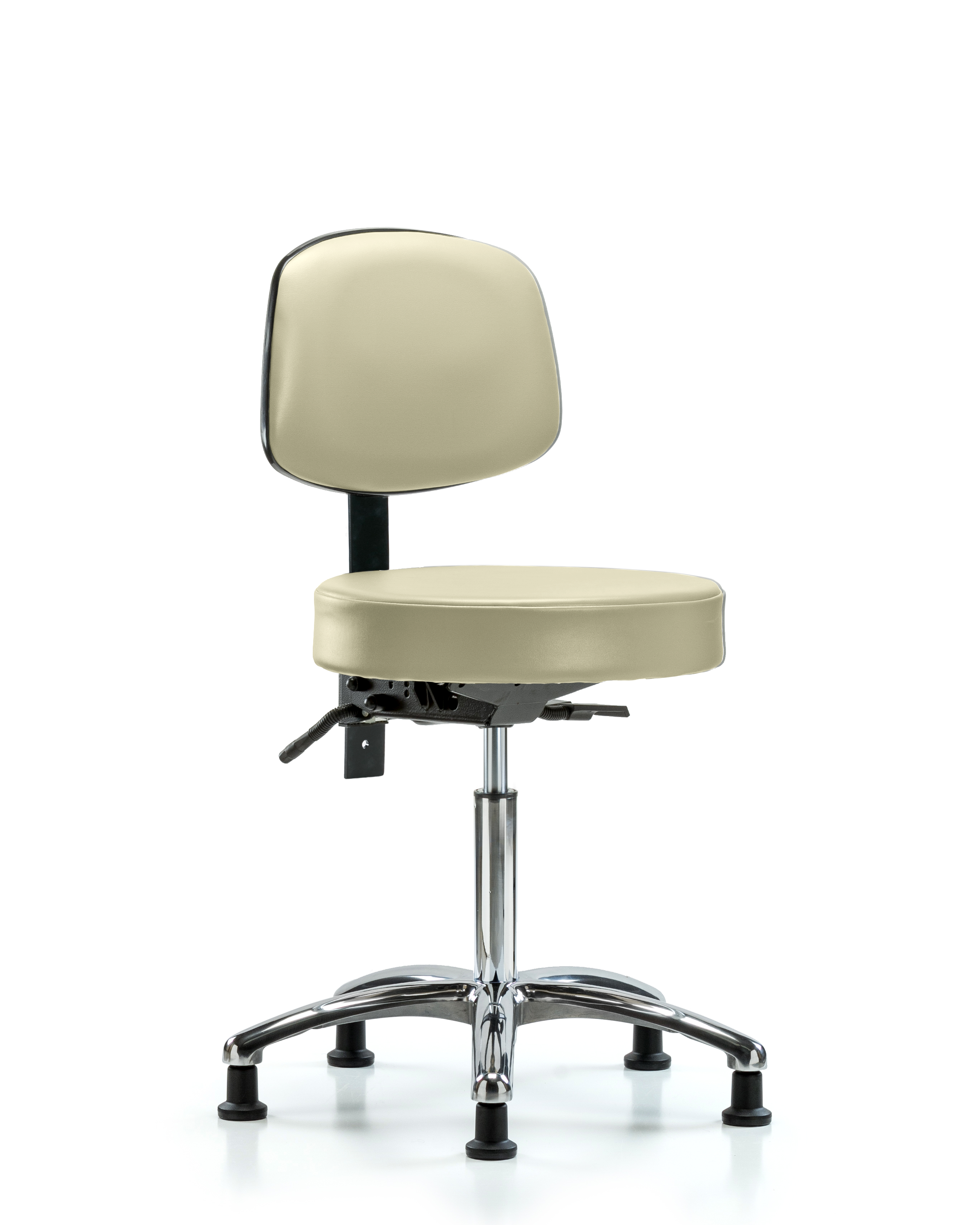 Rutledge Vinyl Stool with Back Chrome - Medium Bench Height with Seat Tilt & Stationary Glides in Adobe White Trailblazer Vinyl