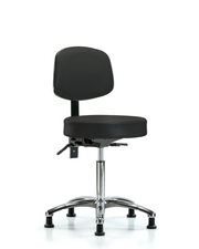 Rutledge Vinyl Stool with Back Chrome - Medium Bench Height with Seat Tilt & Stationary Glides in Black Trailblazer Vinyl