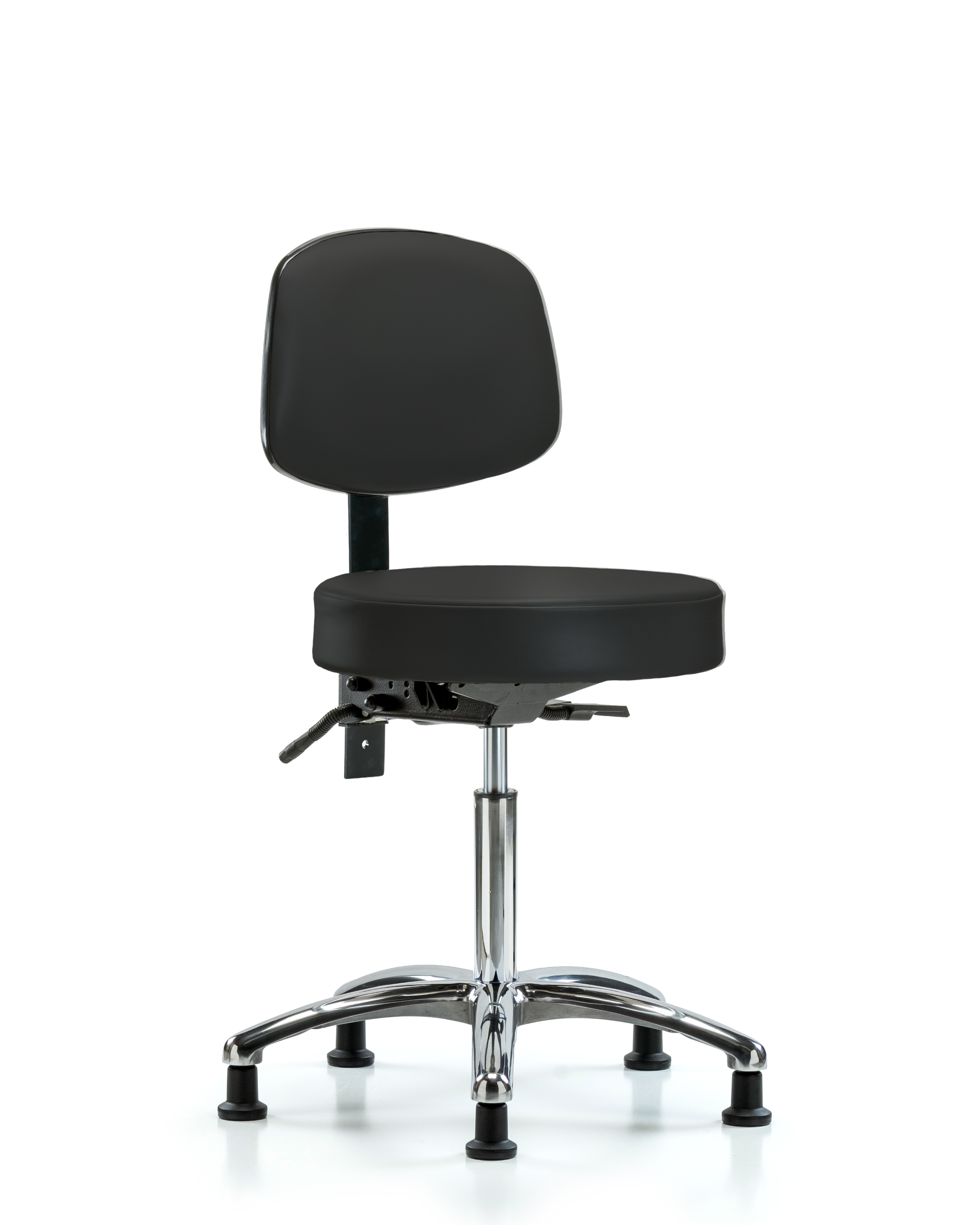 Rutledge Vinyl Stool with Back Chrome - Medium Bench Height with Seat Tilt & Stationary Glides in Black Trailblazer Vinyl
