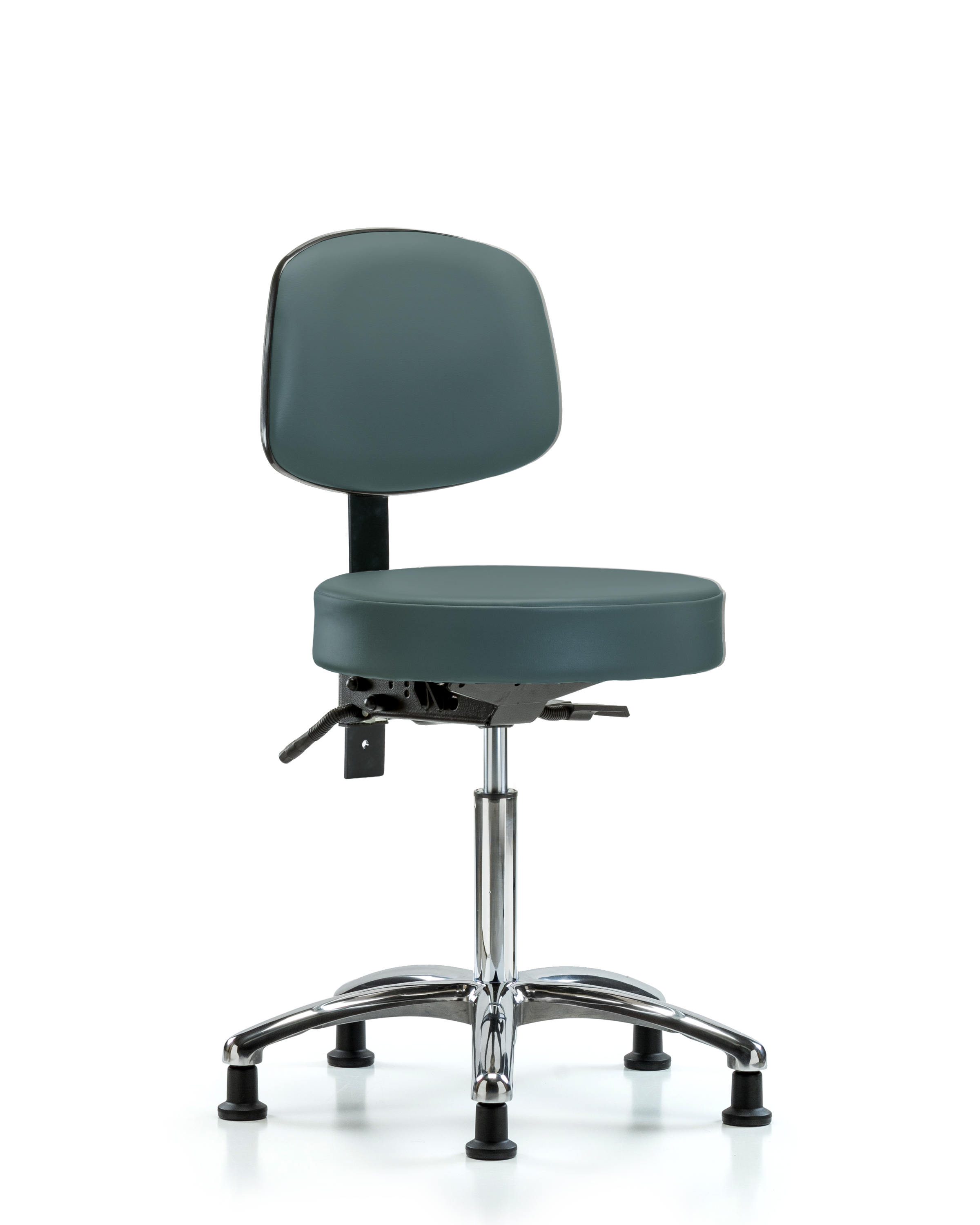 Rutledge Vinyl Stool with Back Chrome - Medium Bench Height with Seat Tilt & Stationary Glides in Colonial Blue Trailblazer Vinyl