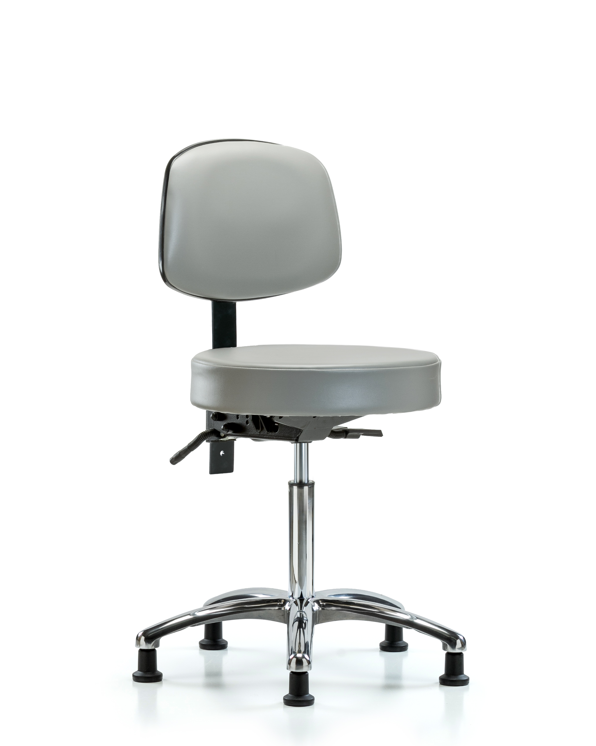 Rutledge Vinyl Stool with Back Chrome - Medium Bench Height with Seat Tilt & Stationary Glides in Dove Trailblazer Vinyl