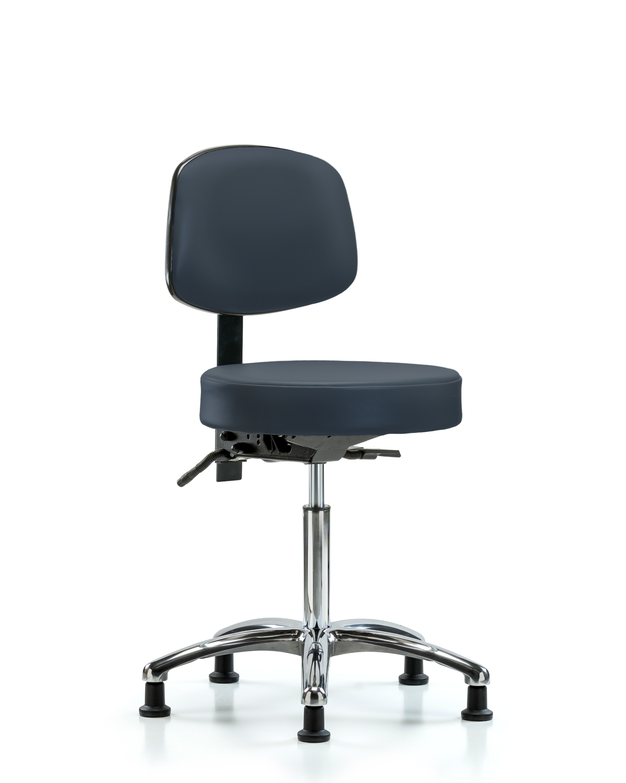 Rutledge Vinyl Stool with Back Chrome - Medium Bench Height with Seat Tilt & Stationary Glides in Imperial Blue Trailblazer Vinyl