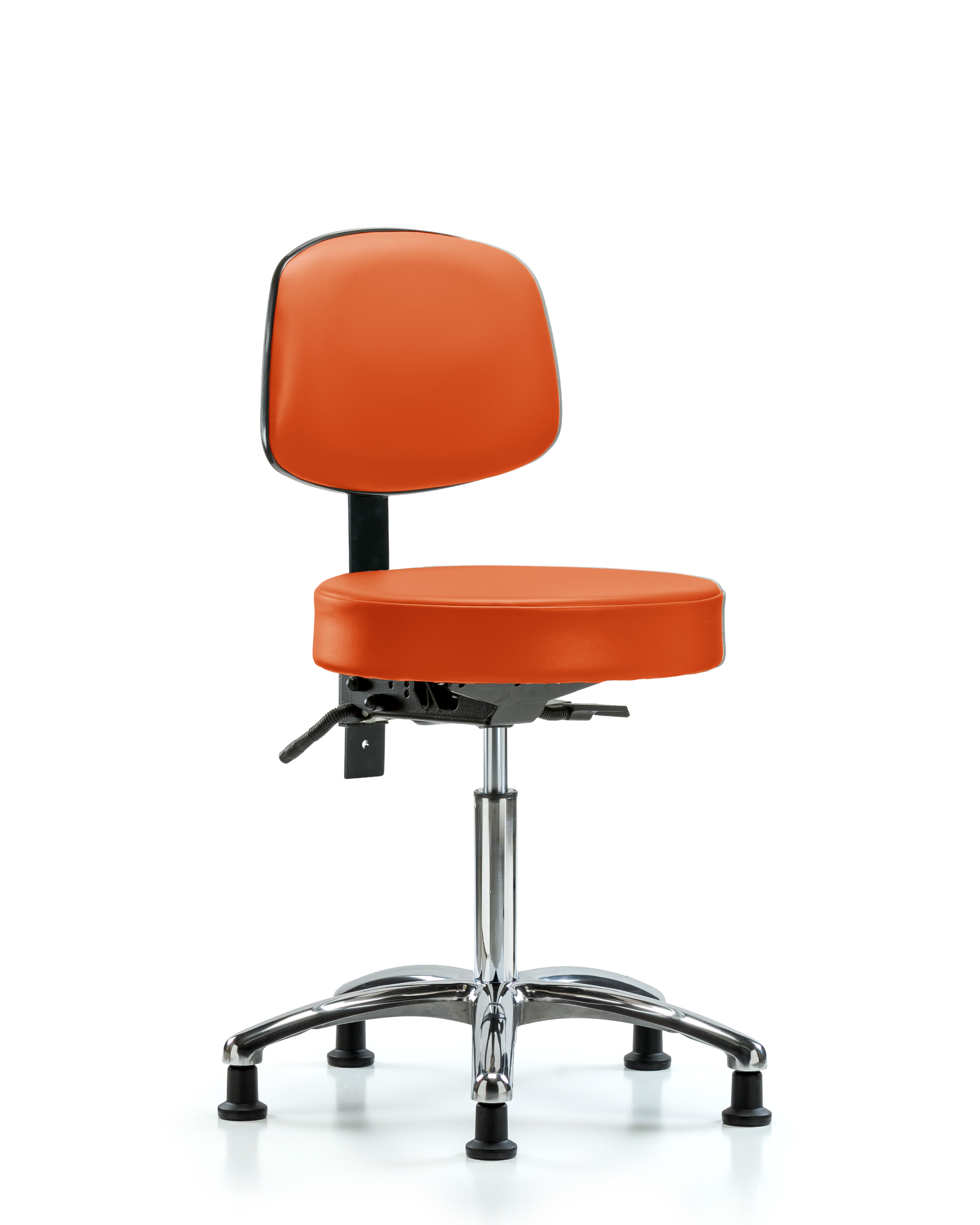 Rutledge Vinyl Stool with Back Chrome - Medium Bench Height with Seat Tilt & Stationary Glides in Orange Kist Trailblazer Vinyl