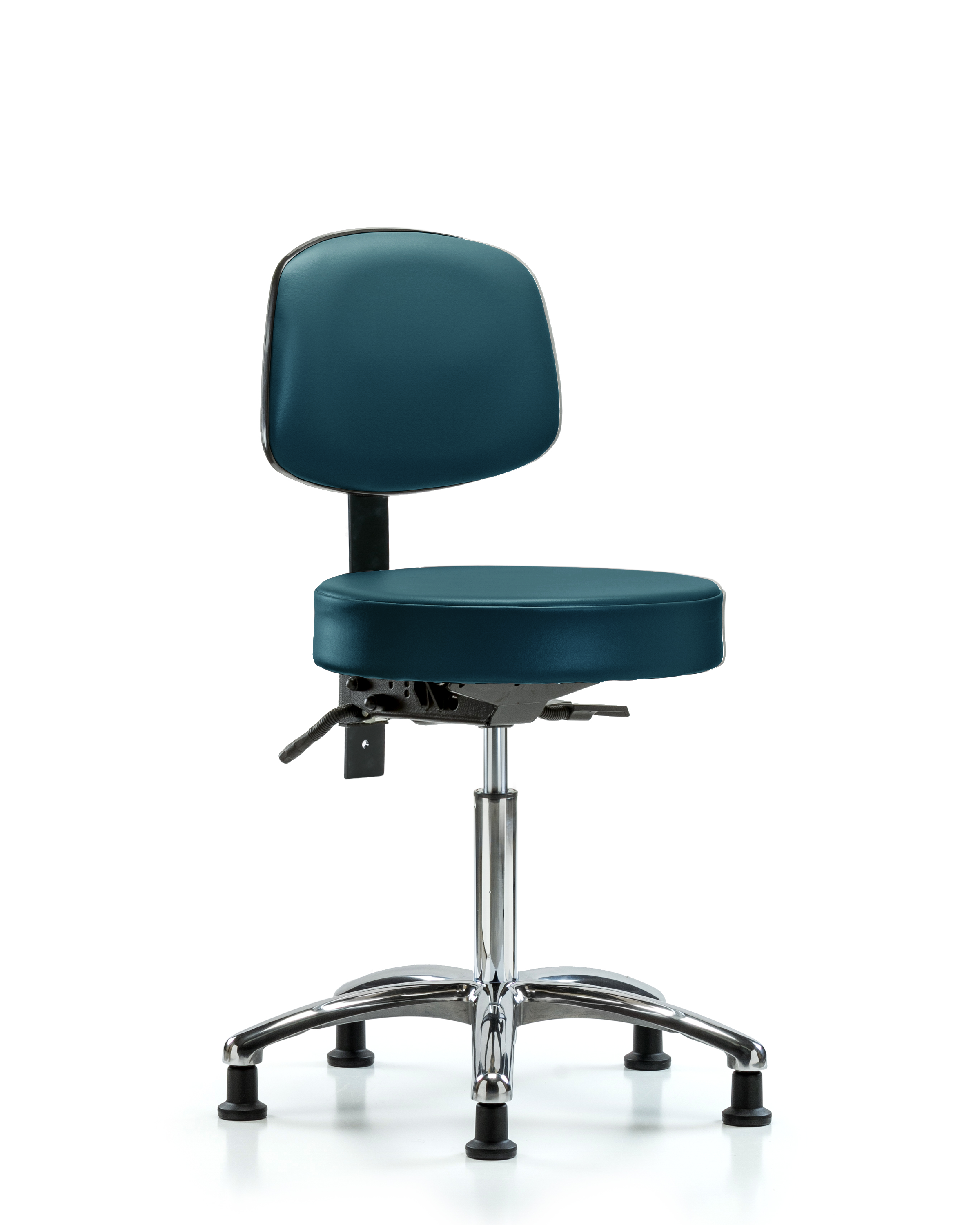 Rutledge Vinyl Stool with Back Chrome - Medium Bench Height with Seat Tilt & Stationary Glides in Marine Blue Supernova Vinyl
