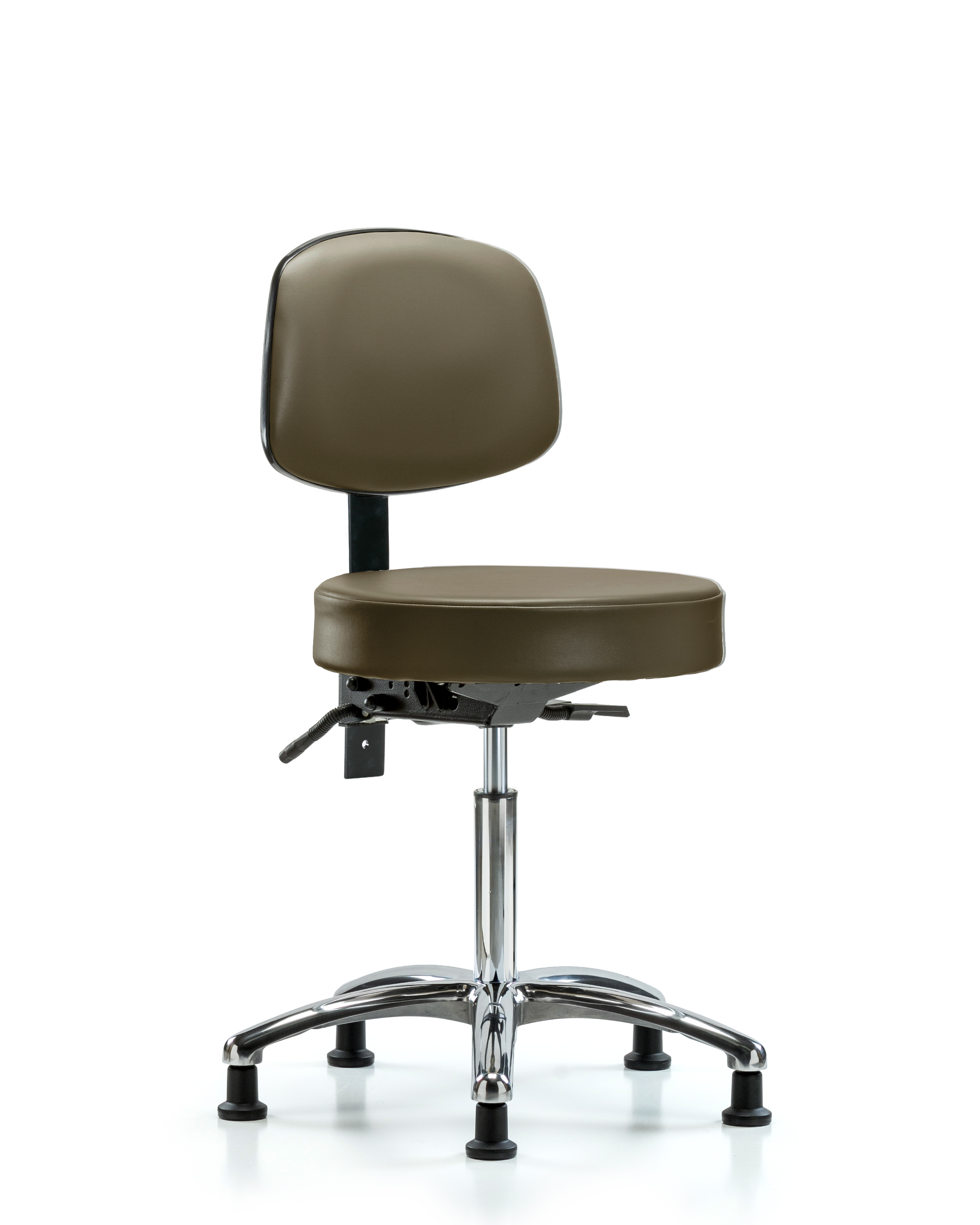 Rutledge Vinyl Stool with Back Chrome - Medium Bench Height with Seat Tilt & Stationary Glides in Taupe Supernova Vinyl