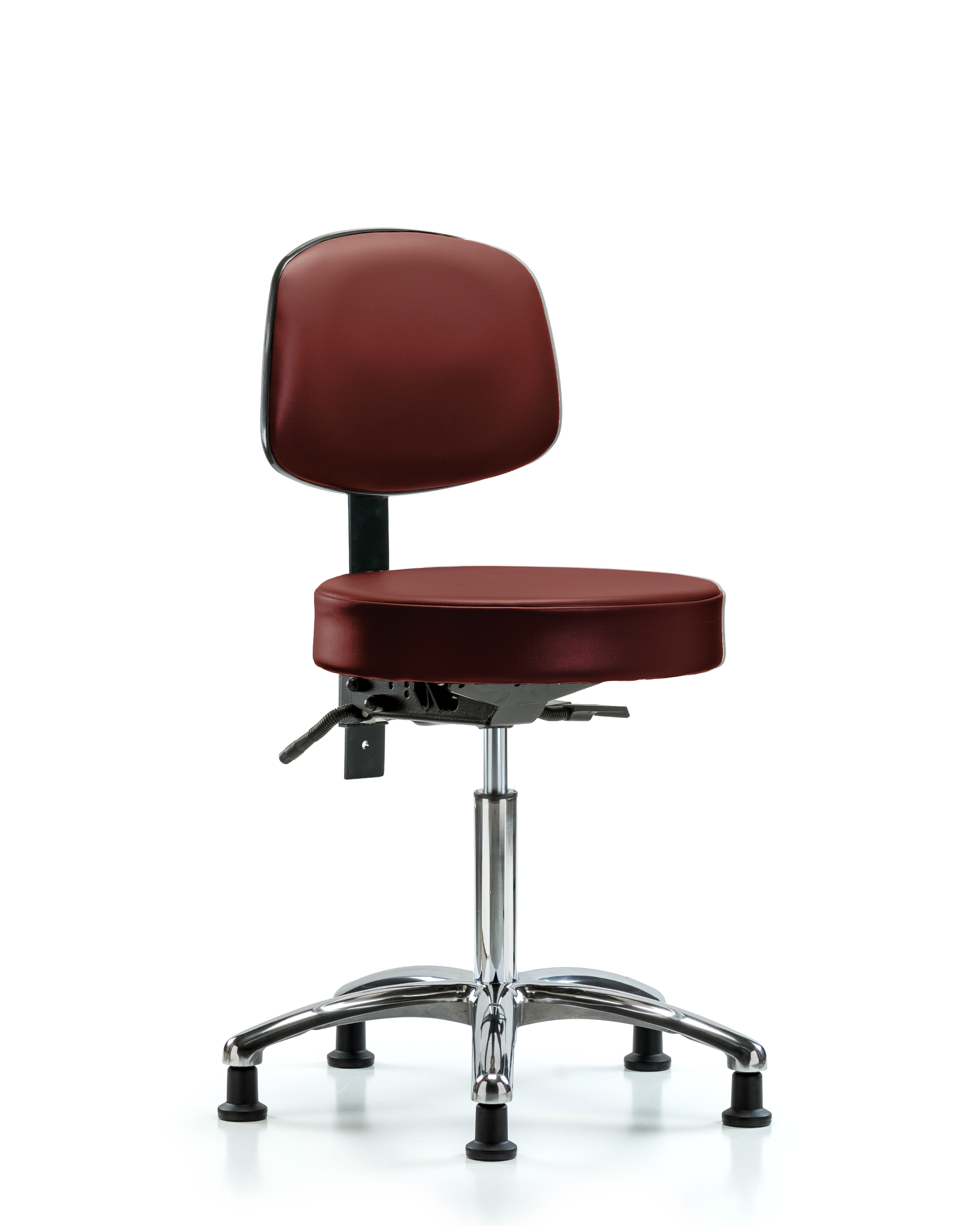 Rutledge Vinyl Stool with Back Chrome - Medium Bench Height with Seat Tilt & Stationary Glides in Borscht Supernova Vinyl