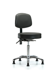 Rutledge Vinyl Stool with Back Chrome - Medium Bench Height with Seat Tilt & Stationary Glides in Carbon Supernova Vinyl
