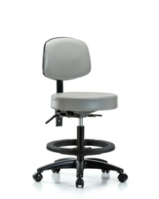 Rutledge Vinyl Stool with Back - Medium Bench Height with Black Foot Ring & Casters in Dove Trailblazer Vinyl