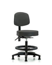 Rutledge Vinyl Stool with Back - Medium Bench Height with Black Foot Ring & Stationary Glides in Charcoal Trailblazer Vinyl