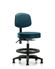Rutledge Vinyl Stool with Back - Medium Bench Height with Black Foot Ring & Stationary Glides in Marine Blue Supernova Vinyl