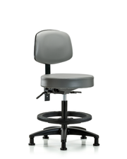 Rutledge Vinyl Stool with Back - Medium Bench Height with Black Foot Ring & Stationary Glides in Sterling Supernova Vinyl