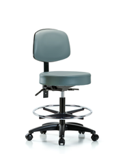 Rutledge Vinyl Stool with Back - Medium Bench Height with Chrome Foot Ring & Casters in Storm Supernova Vinyl