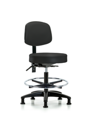 Rutledge Vinyl Stool with Back - Medium Bench Height with Chrome Foot Ring & Stationary Glides in Black Trailblazer Vinyl