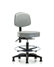 Rutledge Vinyl Stool with Back - Medium Bench Height with Chrome Foot Ring & Stationary Glides in Dove Trailblazer Vinyl