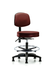 Rutledge Vinyl Stool with Back - Medium Bench Height with Chrome Foot Ring & Stationary Glides in Borscht Supernova Vinyl