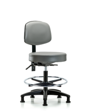 Rutledge Vinyl Stool with Back - Medium Bench Height with Chrome Foot Ring & Stationary Glides in Sterling Supernova Vinyl
