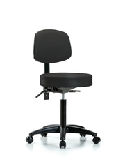Rutledge Vinyl Stool with Back - Medium Bench Height with Casters in Black Trailblazer Vinyl