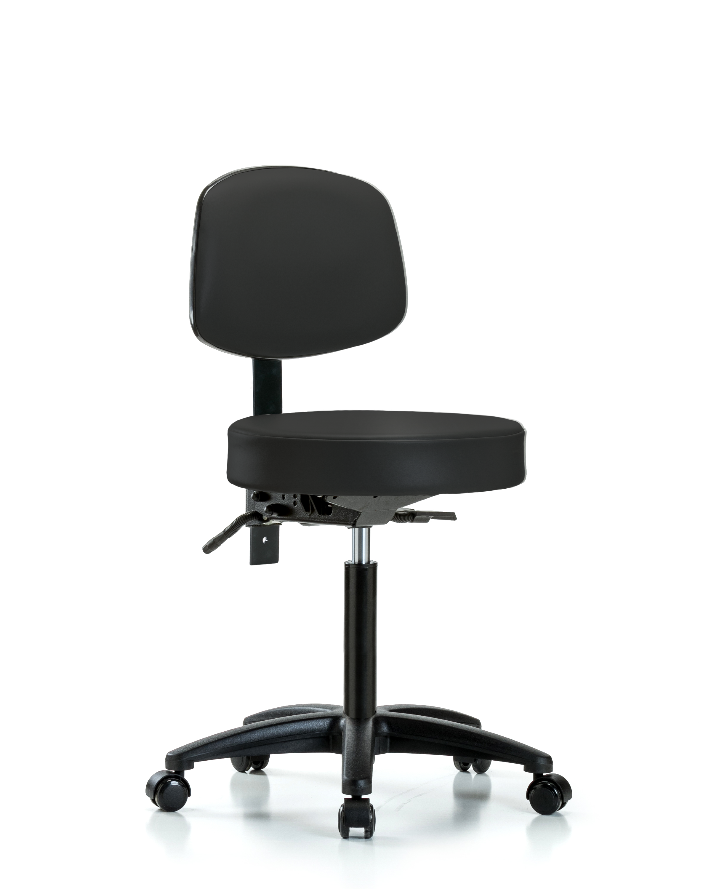 Rutledge Vinyl Stool with Back - Medium Bench Height with Casters in Black Trailblazer Vinyl