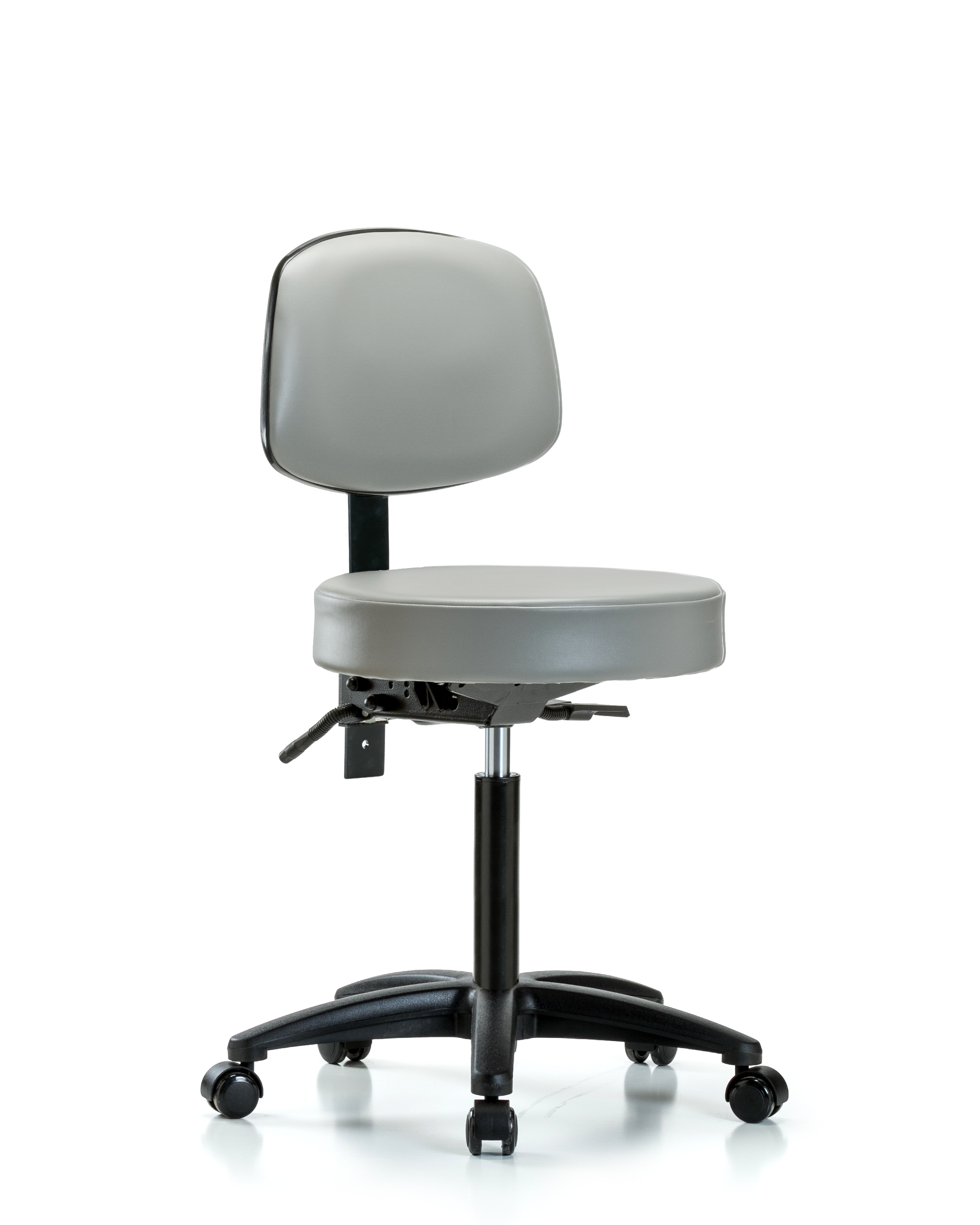 Rutledge Vinyl Stool with Back - Medium Bench Height with Casters in Dove Trailblazer Vinyl
