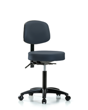 Rutledge Vinyl Stool with Back - Medium Bench Height with Casters in Imperial Blue Trailblazer Vinyl