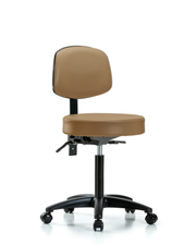 Rutledge Vinyl Stool with Back - Medium Bench Height with Casters in Taupe Trailblazer Vinyl