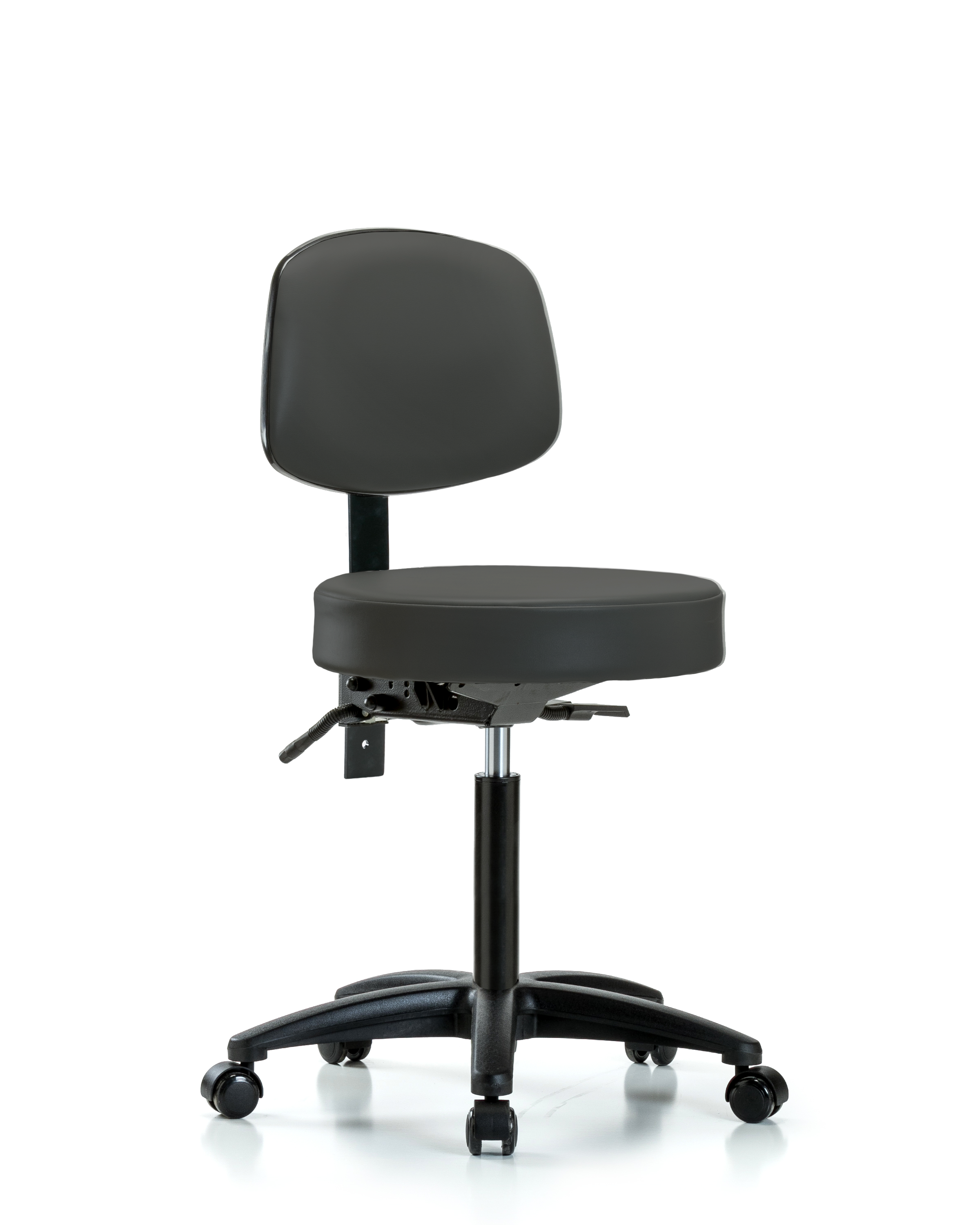 Rutledge Vinyl Stool with Back - Medium Bench Height with Casters in Charcoal Trailblazer Vinyl