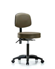 Rutledge Vinyl Stool with Back - Medium Bench Height with Casters in Taupe Supernova Vinyl