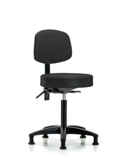 Rutledge Vinyl Stool with Back - Medium Bench Height with Stationary Glides in Black Trailblazer Vinyl