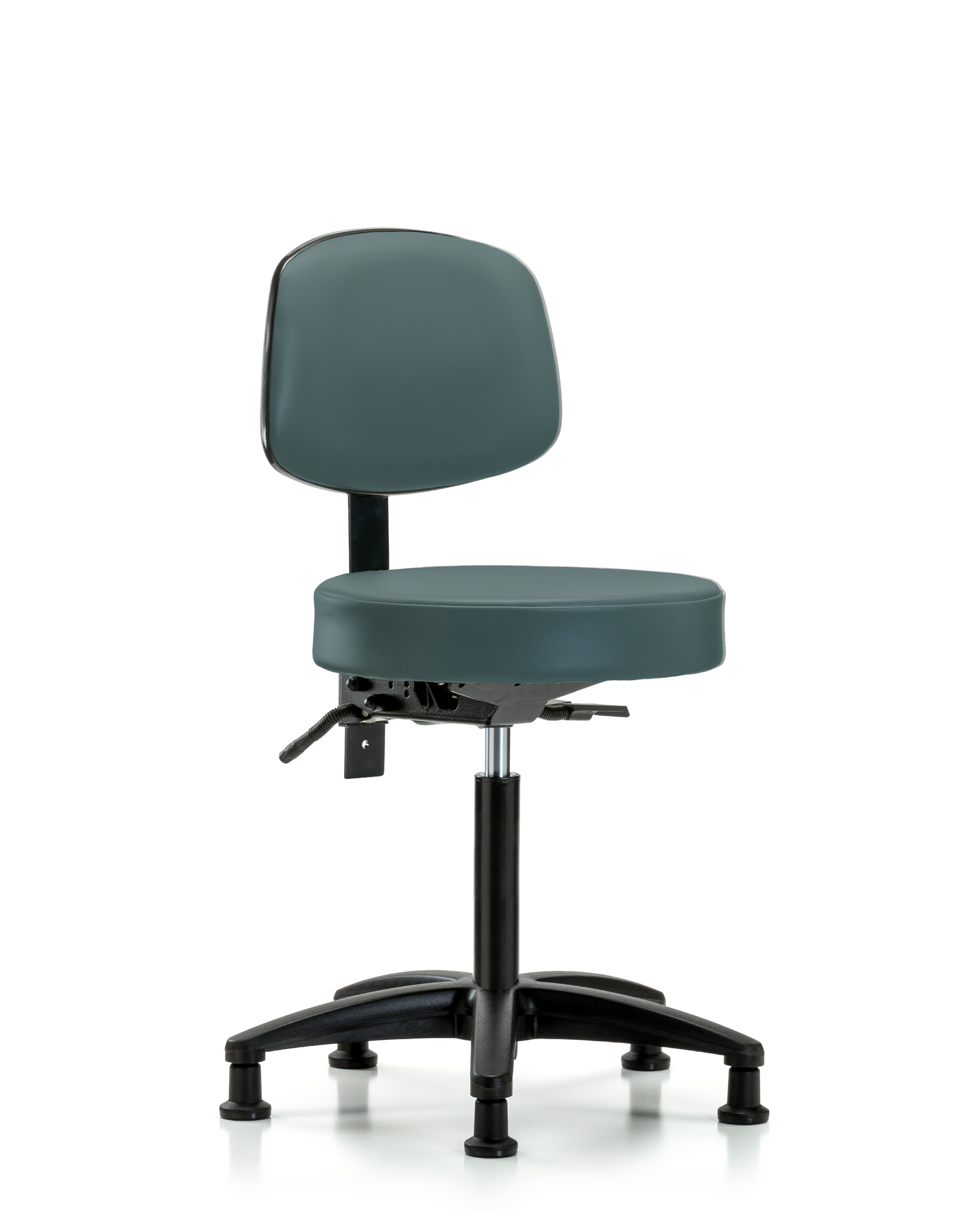 Rutledge Vinyl Stool with Back - Medium Bench Height with Stationary Glides in Colonial Blue Trailblazer Vinyl
