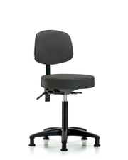 Rutledge Vinyl Stool with Back - Medium Bench Height with Stationary Glides in Charcoal Trailblazer Vinyl