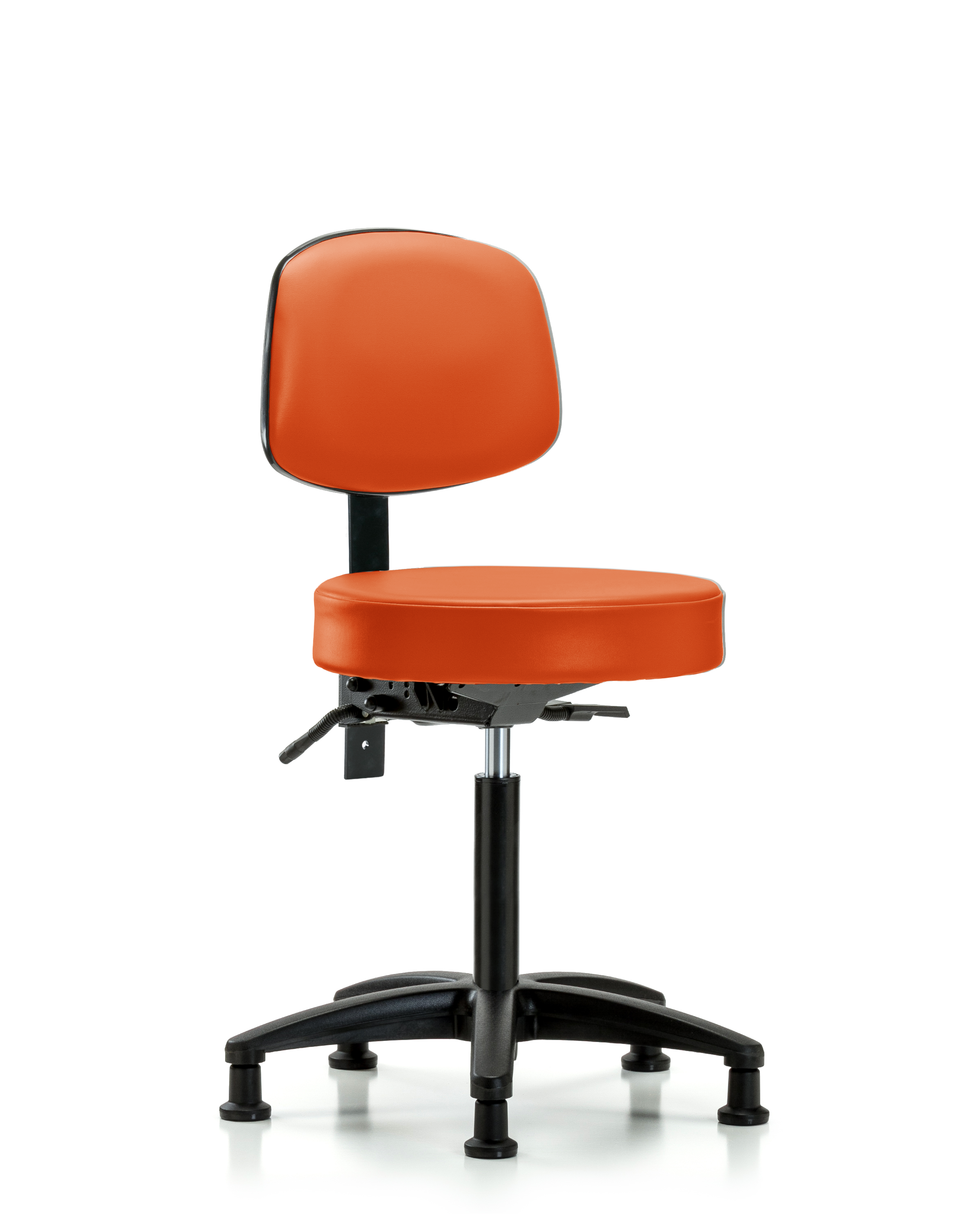 Rutledge Vinyl Stool with Back - Medium Bench Height with Stationary Glides in Orange Kist Trailblazer Vinyl