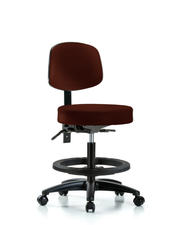 Rutledge Vinyl Stool with Back - Medium Bench Height with Seat Tilt, Black Foot Ring, & Casters in Burgundy Trailblazer Vinyl