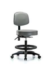 Rutledge Vinyl Stool with Back - Medium Bench Height with Seat Tilt, Black Foot Ring, & Casters in Sterling Supernova Vinyl