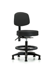 Rutledge Vinyl Stool with Back - Medium Bench Height with Seat Tilt, Black Foot Ring, & Stationary Glides in Black Trailblazer Vinyl
