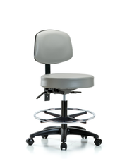 Rutledge Vinyl Stool with Back - Medium Bench Height with Seat Tilt, Chrome Foot Ring, & Casters in Dove Trailblazer Vinyl