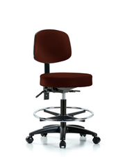 Rutledge Vinyl Stool with Back - Medium Bench Height with Seat Tilt, Chrome Foot Ring, & Casters in Burgundy Trailblazer Vinyl