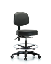 Rutledge Vinyl Stool with Back - Medium Bench Height with Seat Tilt, Chrome Foot Ring, & Casters in Carbon Supernova Vinyl