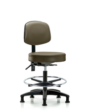 Rutledge Vinyl Stool with Back - Medium Bench Height with Seat Tilt, Chrome Foot Ring, & Stationary Glides in Taupe Supernova Vinyl
